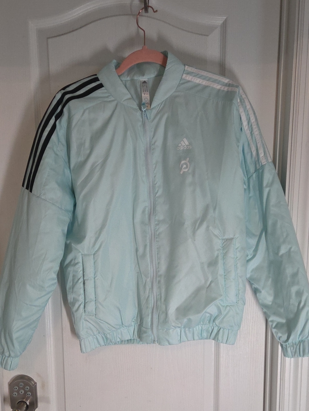 adidas x Peloton Light Mint Jacket with Black and White Shoulder Stripes